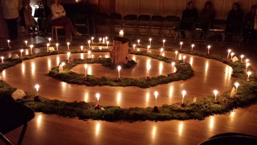Othona chapel with many candles