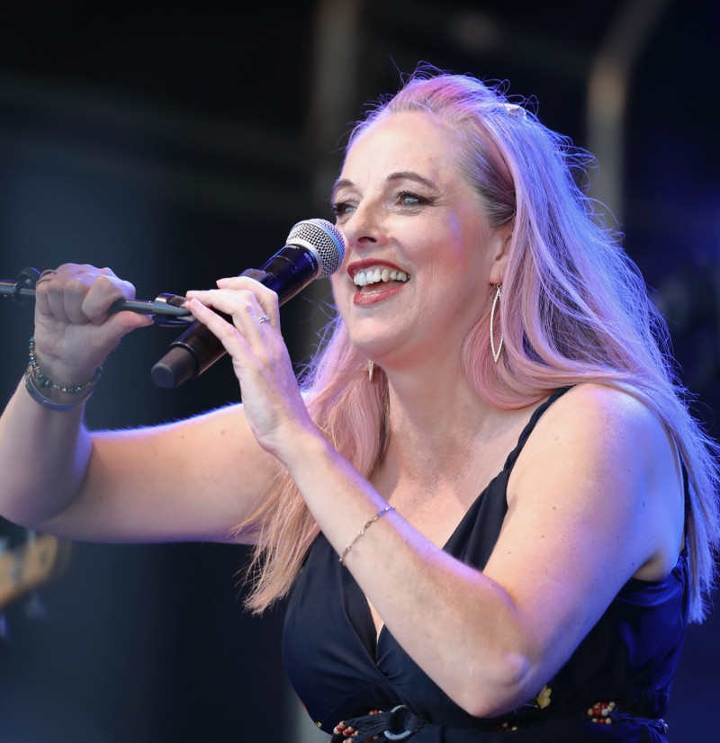 Joanna Eden at the microphone